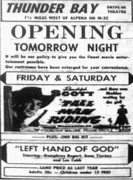 Thunder Bay Drive-In Theatre - Summer 1956 Ad (newer photo)